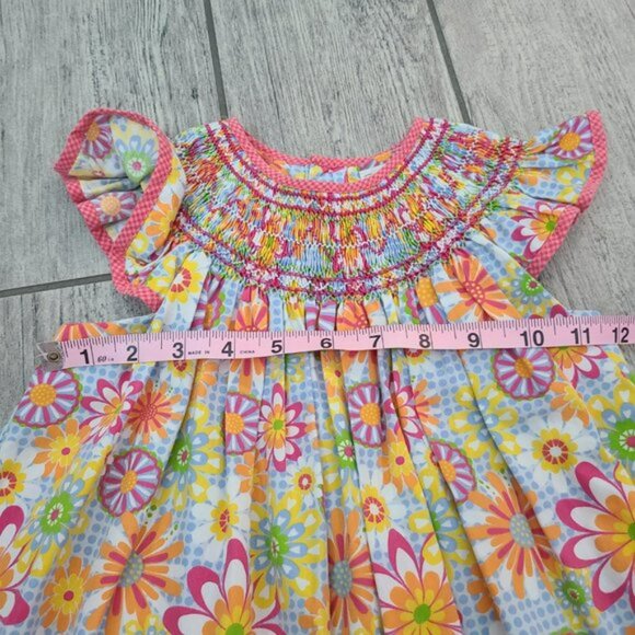 Petit Ami toddler girls short sleeve summer floral smocked dress blue & pink 4T - Picture 7 of 10